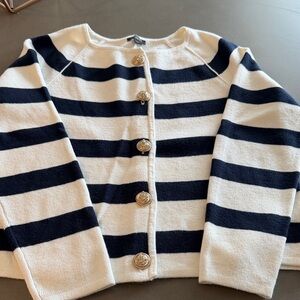 Talbots Navy and Cream Cardigan with Gold Buttons